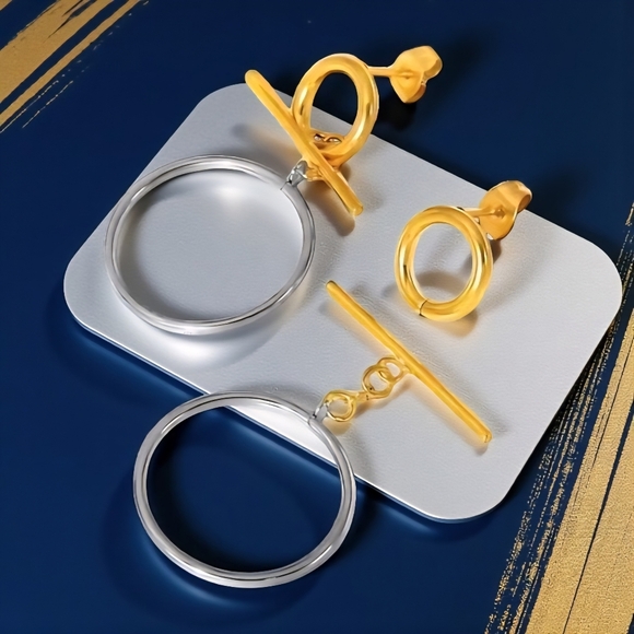 🆕️Versatile OT Buckle Two-Tone Hoop Earrings | 18K Gold Plated Stainless Steel - Picture 6 of 14